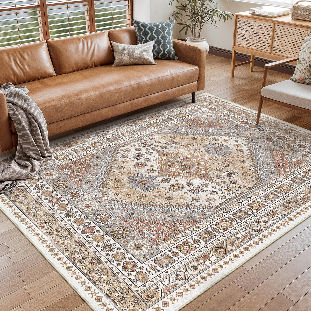 4x6 Area Rugs for Living Room, Non Slip Rugs for Bedroom, Beige