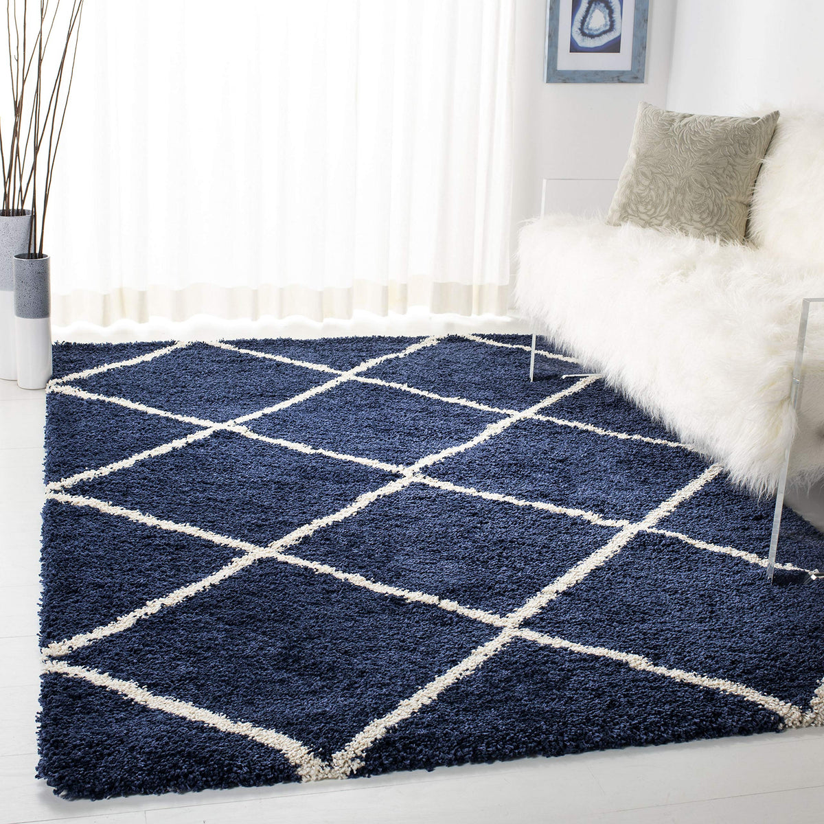 SAFAVIEH Hudson Shag Accent Rug 3'x5', Soft Plush Grey & Beige SGH281J