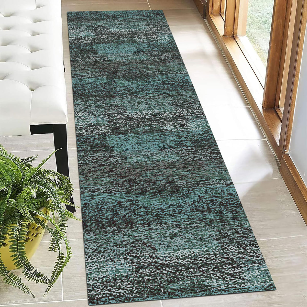 RUGSURE Washable Area Rug - 1/6 Thick - Stain & Water Resistant Non-Slip - Resistant Rug for Living Room, Bedroom, Nursery, Pet & Child Friendly, Vintage Charm Area Rugs (Grey+LightTeal, 3' x 5 ')