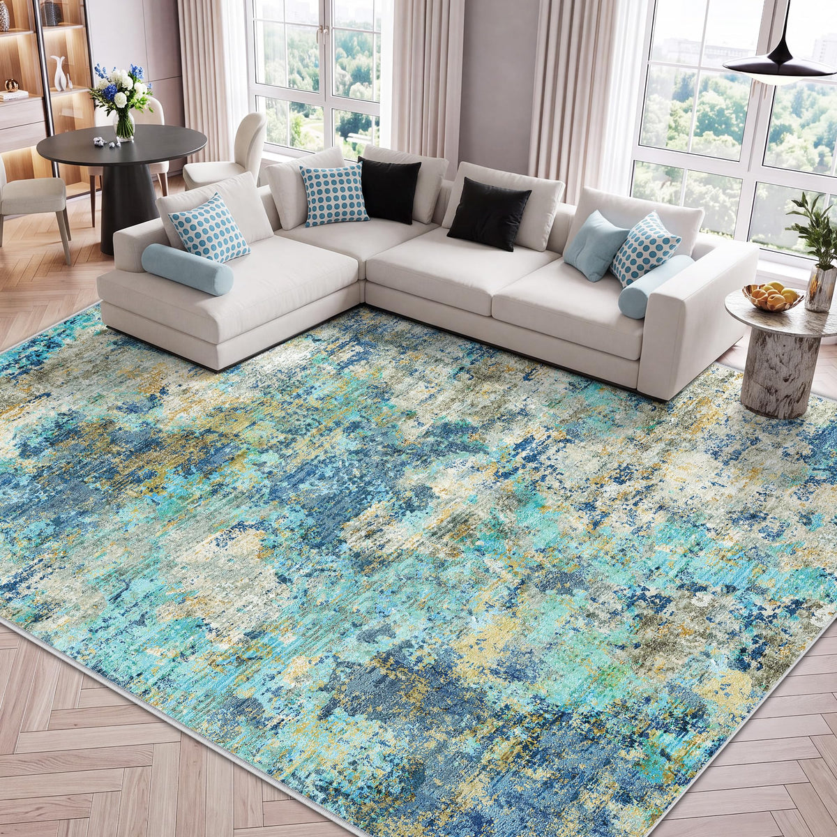 LIVELYGLOW 5x7 Washable Abstract Area Rug, Small Indoor Bedroom Dorm Rug