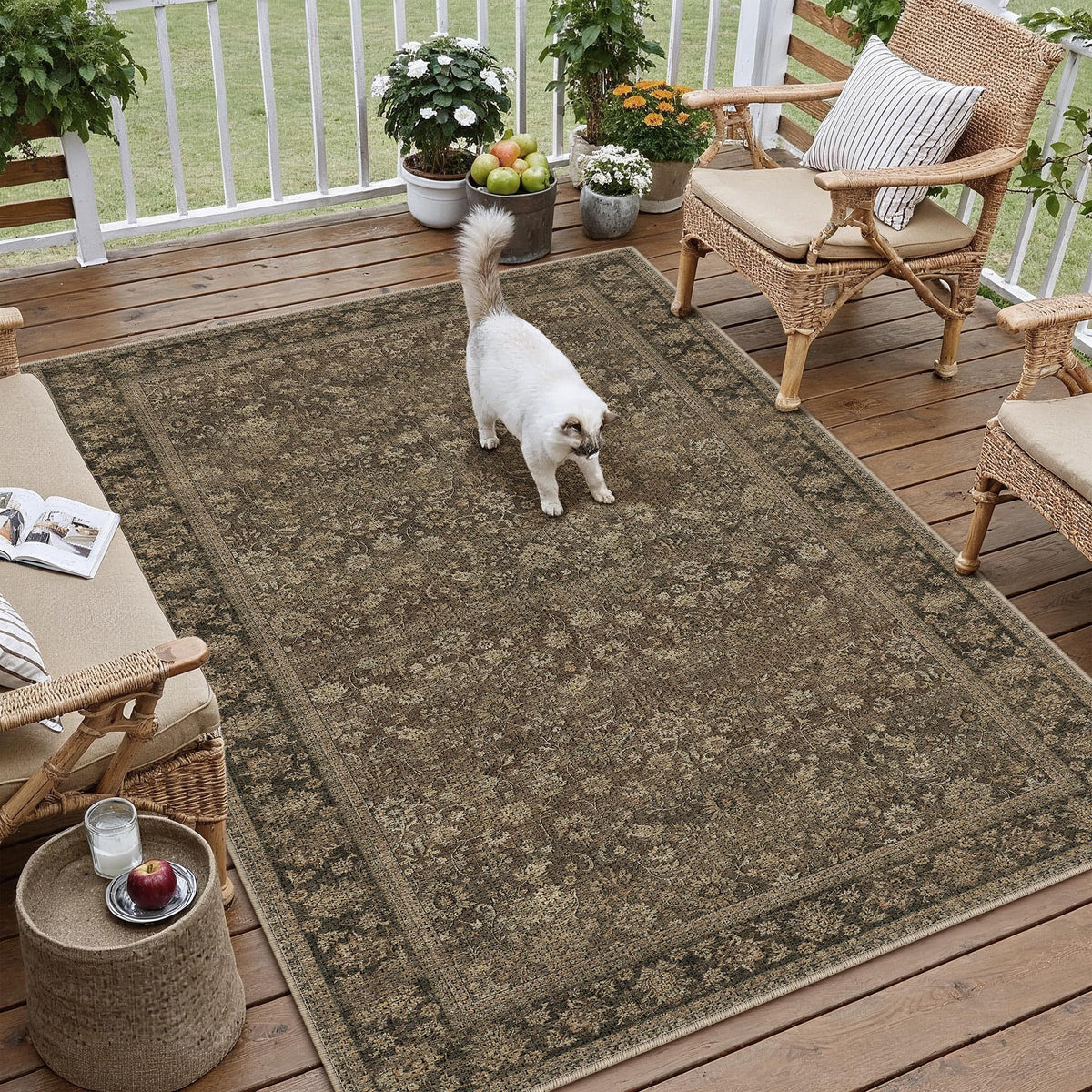HUGEAR 2x6 Brown Vintage Floral Washable Runner Rug for Hallway