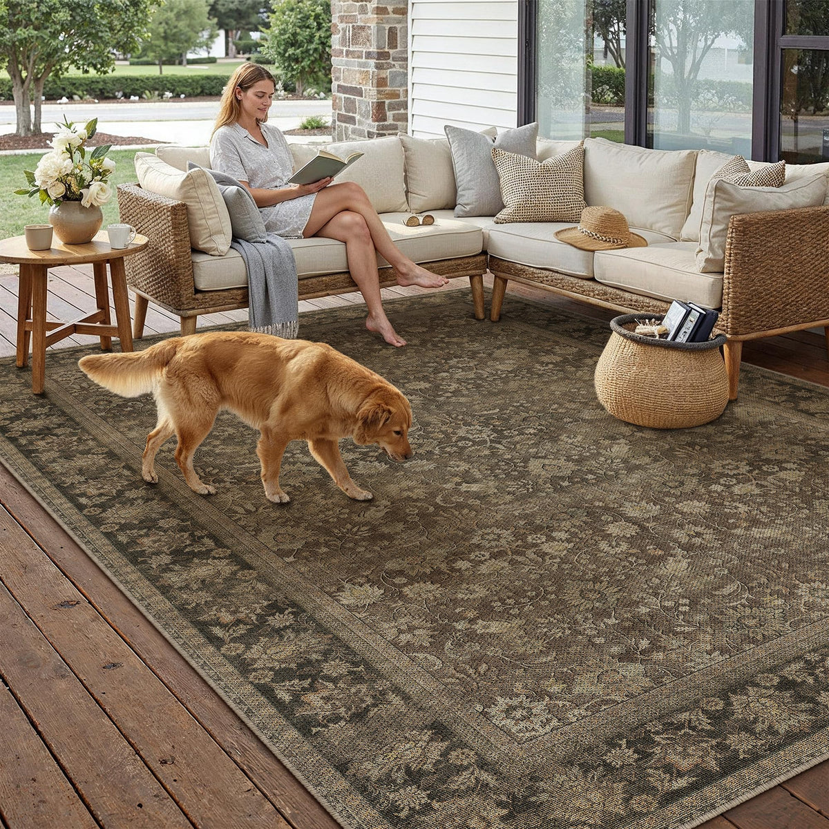 HUGEAR 2x6 Brown Vintage Floral Washable Runner Rug for Hallway