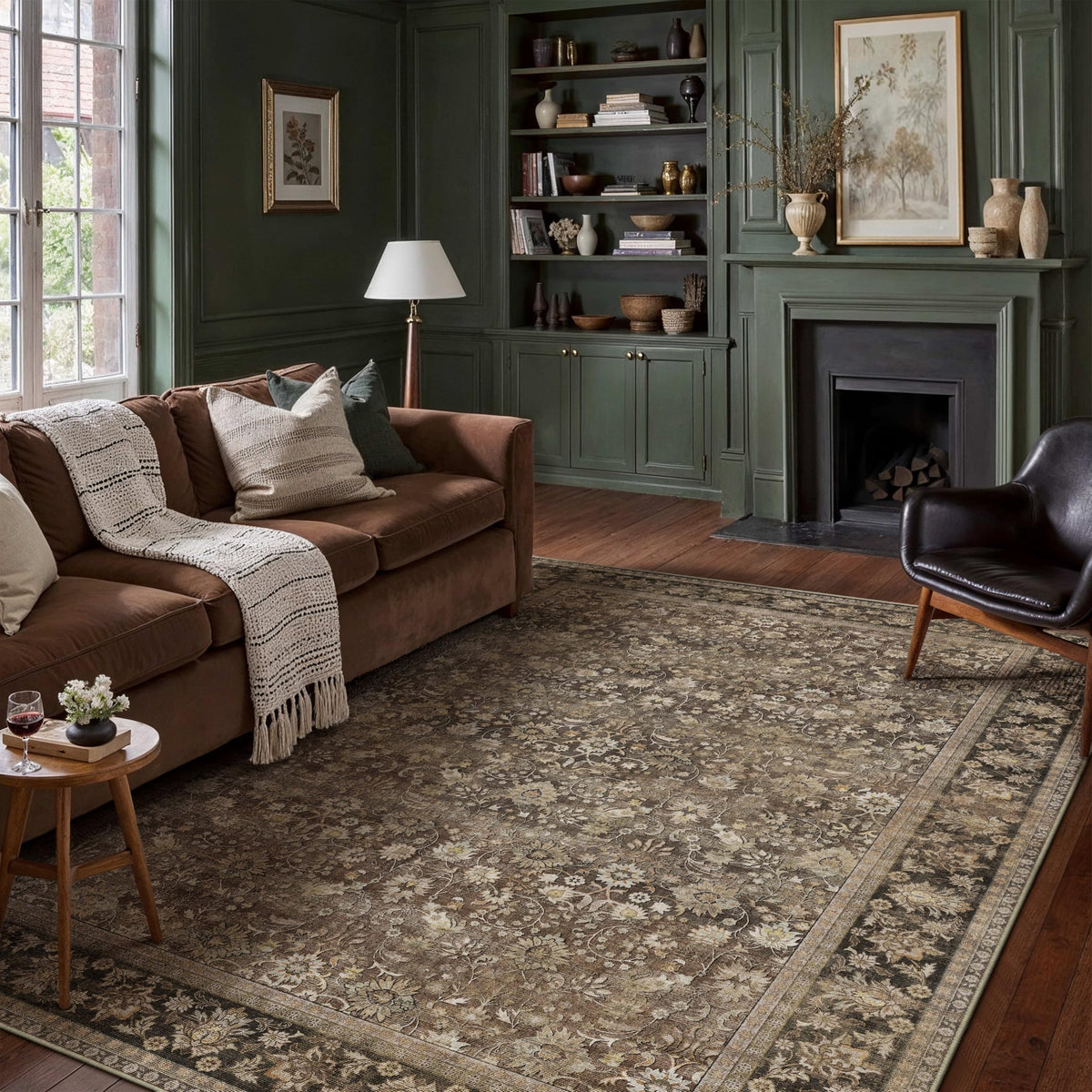 HUGEAR 2x6 Brown Vintage Floral Washable Runner Rug for Hallway