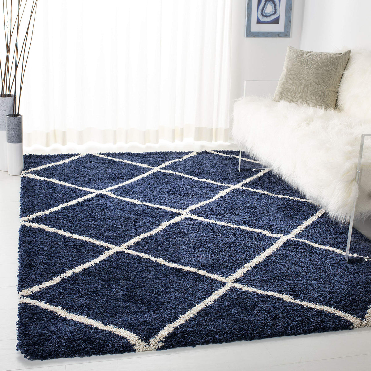 SAFAVIEH Hudson Shag Accent Rug 3'x5', Soft Plush Grey & Beige SGH281J