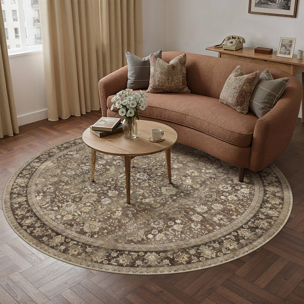 HUGEAR 2x6 Brown Vintage Floral Washable Runner Rug for Hallway