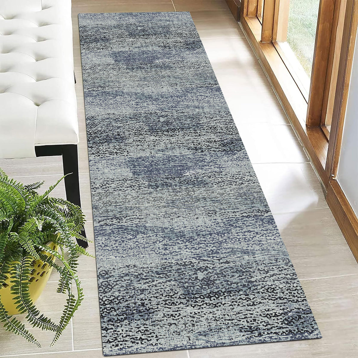 RUGSURE Washable Area Rug - 1/6 Thick - Stain & Water Resistant Non-Slip - Resistant Rug for Living Room, Bedroom, Nursery, Pet & Child Friendly, Vintage Charm Area Rugs (Grey+LightTeal, 3' x 5 ')