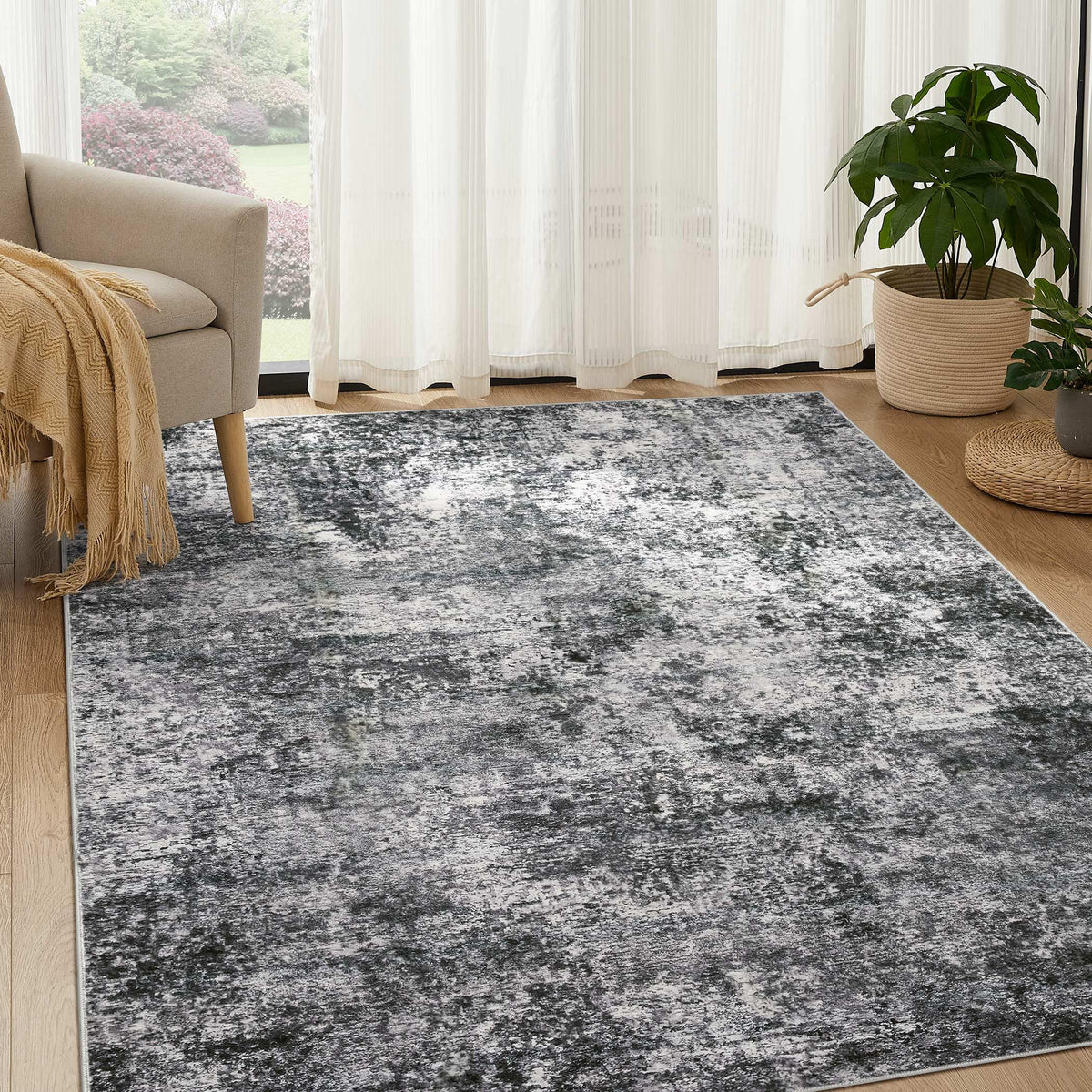 DMOYEST Area Rug Living Room Rugs 5x7 Washable Abstract Beige Blue Carpet