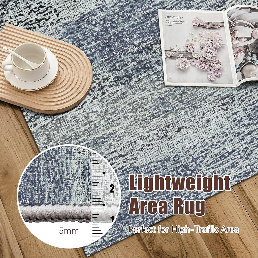 RUGSURE Washable Area Rug - 1/6 Thick - Stain & Water Resistant Non-Slip - Resistant Rug for Living Room, Bedroom, Nursery, Pet & Child Friendly, Vintage Charm Area Rugs (Grey+LightTeal, 3' x 5 ')