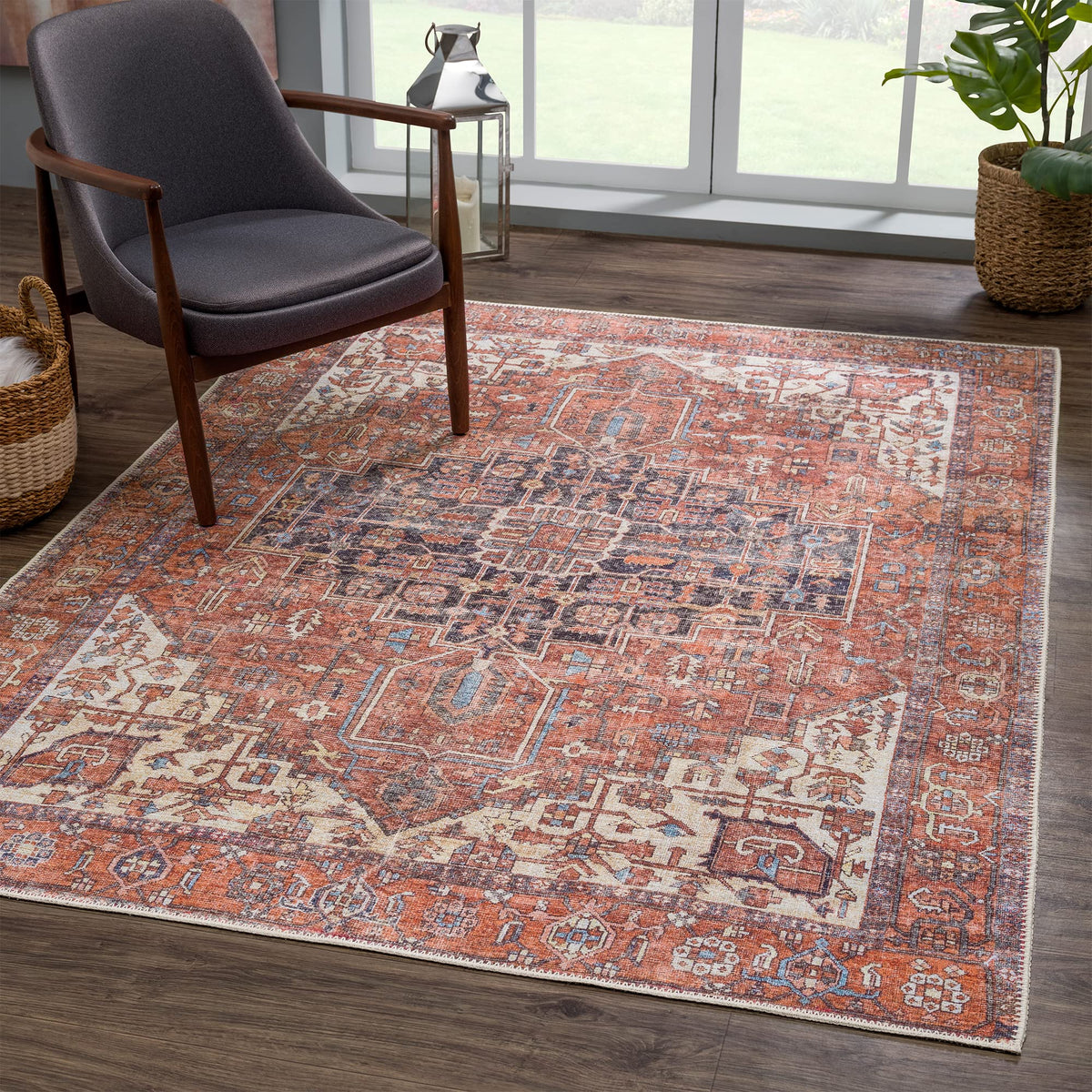 Bloom Rugs Washable Non-Slip 8' x 10' Rug - Gray/Charcoal/Blue Modern Abstract Area Rug for Living Room, Bedroom, Dining Room, and Kitchen - Exact Size: 8' x 10'