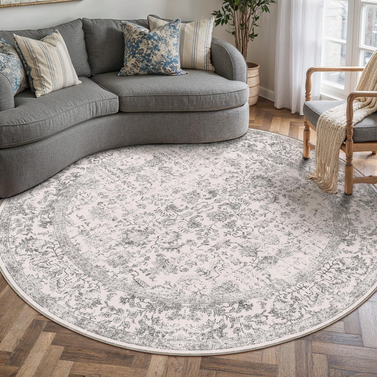 PureCozy Beige Area Rug 5x7 Vintage Farmhouse Floral
