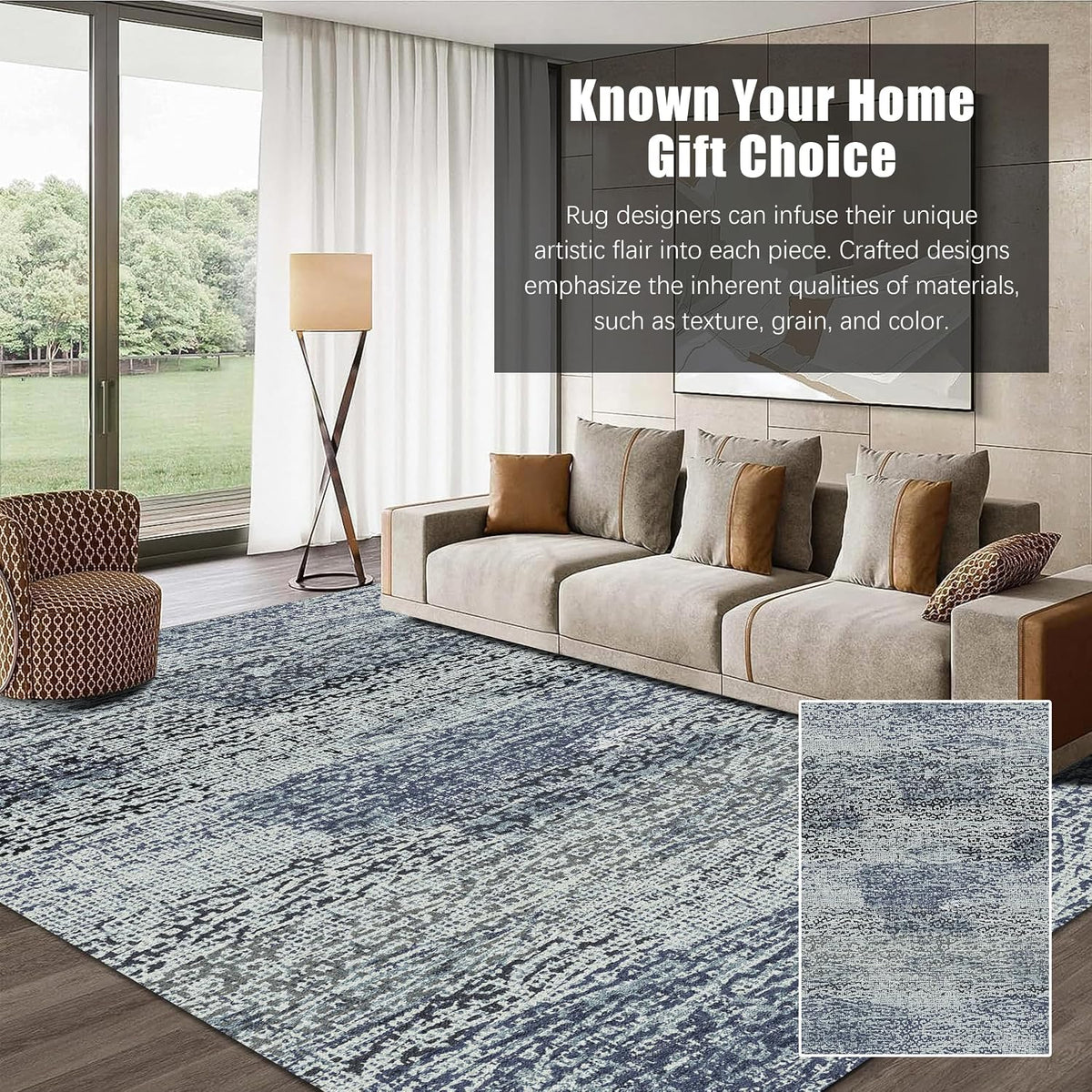 RUGSURE Washable Area Rug - 1/6 Thick - Stain & Water Resistant Non-Slip - Resistant Rug for Living Room, Bedroom, Nursery, Pet & Child Friendly, Vintage Charm Area Rugs (Grey+LightTeal, 3' x 5 ')