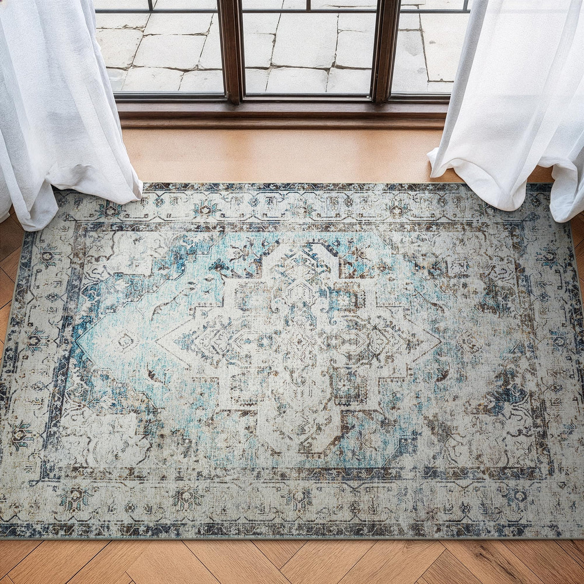 Bloom Rugs Washable Non-Slip 8' x 10' Rug - Gray/Charcoal/Blue Modern Abstract Area Rug for Living Room, Bedroom, Dining Room, and Kitchen - Exact Size: 8' x 10'