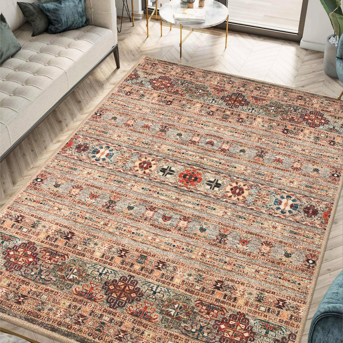 Keen Home Design Vintage Washable Entryway Rug, Non-Slip Low Pile, 3x5
