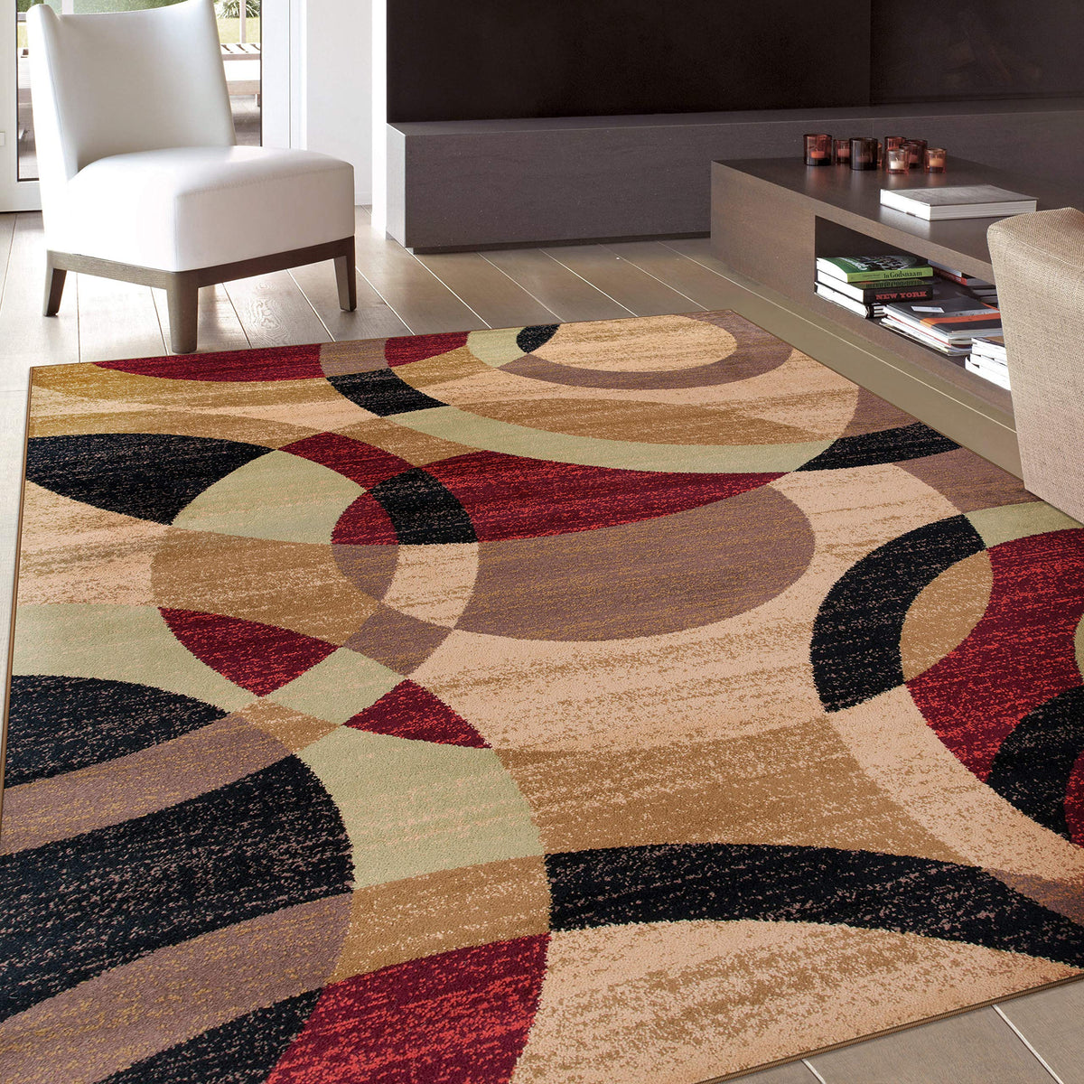 Rugshop Overlapping Circles Modern Geometric Area Rug Red 7'10" x 10'2"