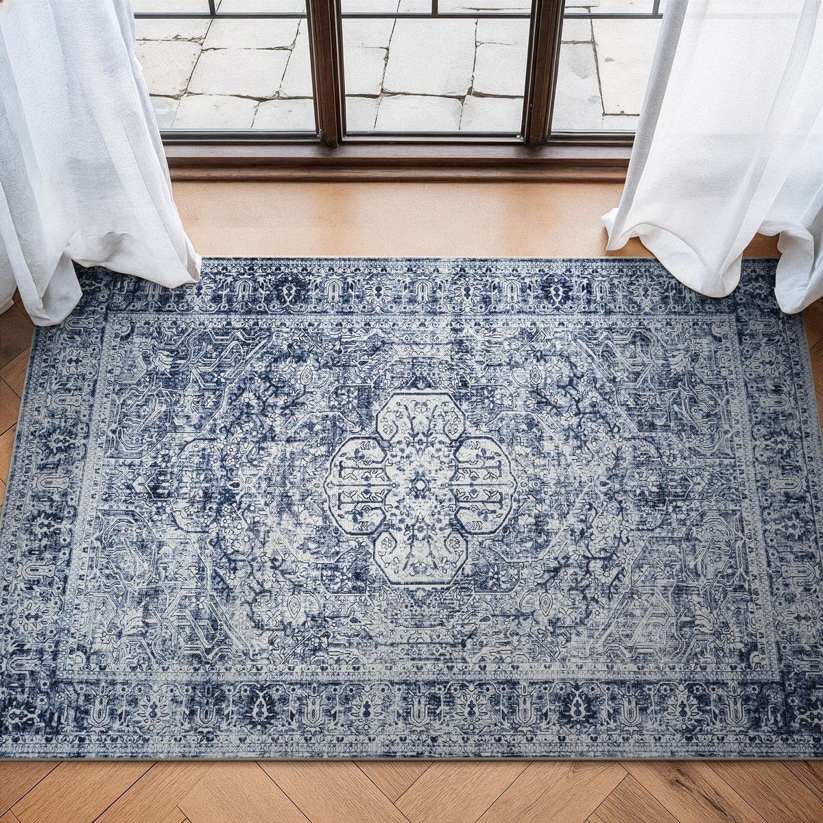 Bloom Rugs Washable Non-Slip 8' x 10' Rug - Gray/Charcoal/Blue Modern Abstract Area Rug for Living Room, Bedroom, Dining Room, and Kitchen - Exact Size: 8' x 10'