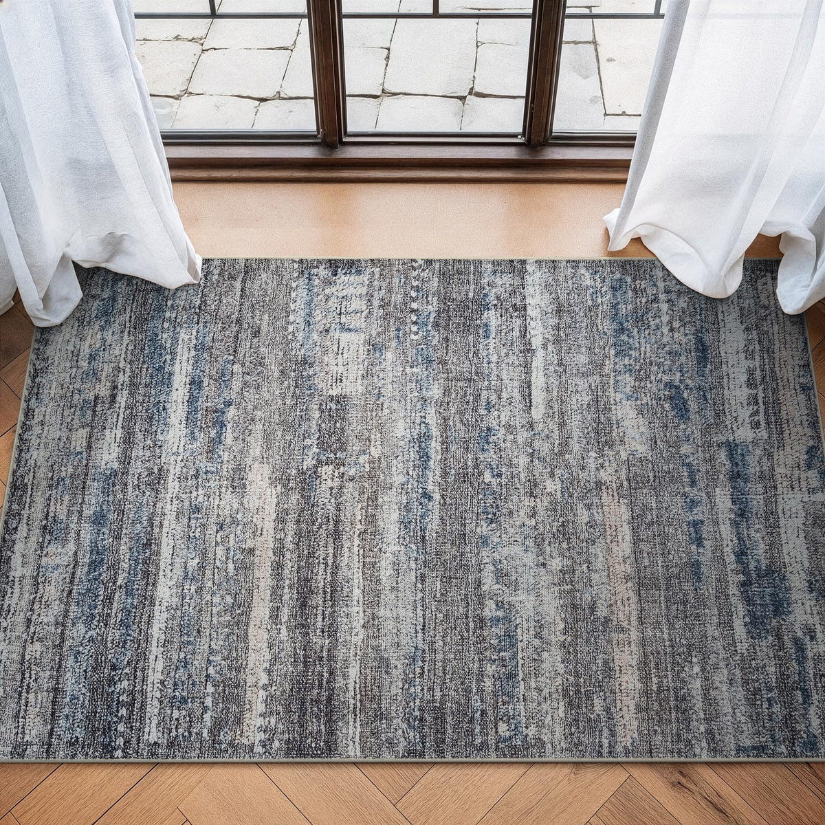 Bloom Rugs Washable Non-Slip 8' x 10' Rug - Gray/Charcoal/Blue Modern Abstract Area Rug for Living Room, Bedroom, Dining Room, and Kitchen - Exact Size: 8' x 10'