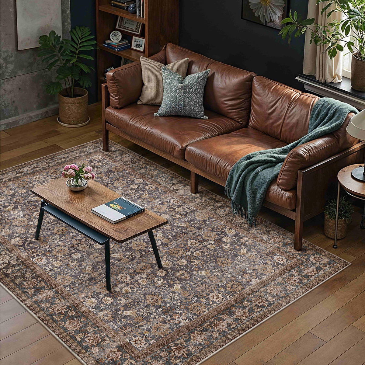 HUGEAR 2x6 Brown Vintage Floral Washable Runner Rug for Hallway