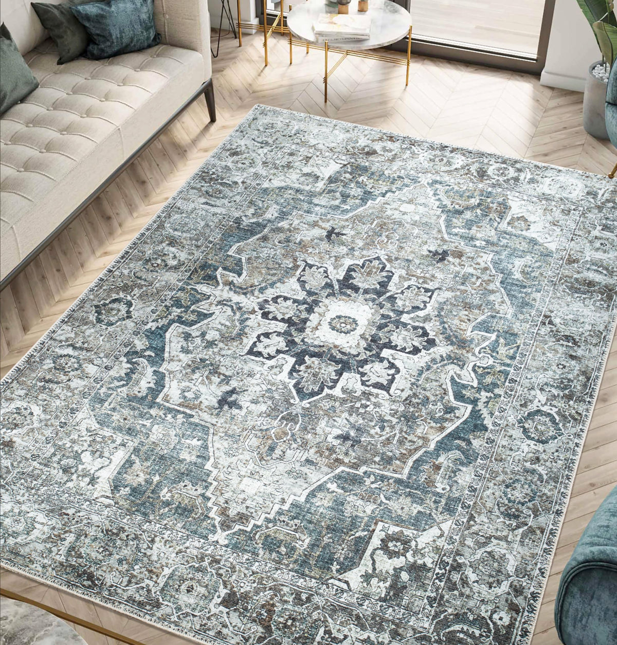 Keen Home Design Vintage Washable Area Rug, Non-Slip Low Pile, 5x7