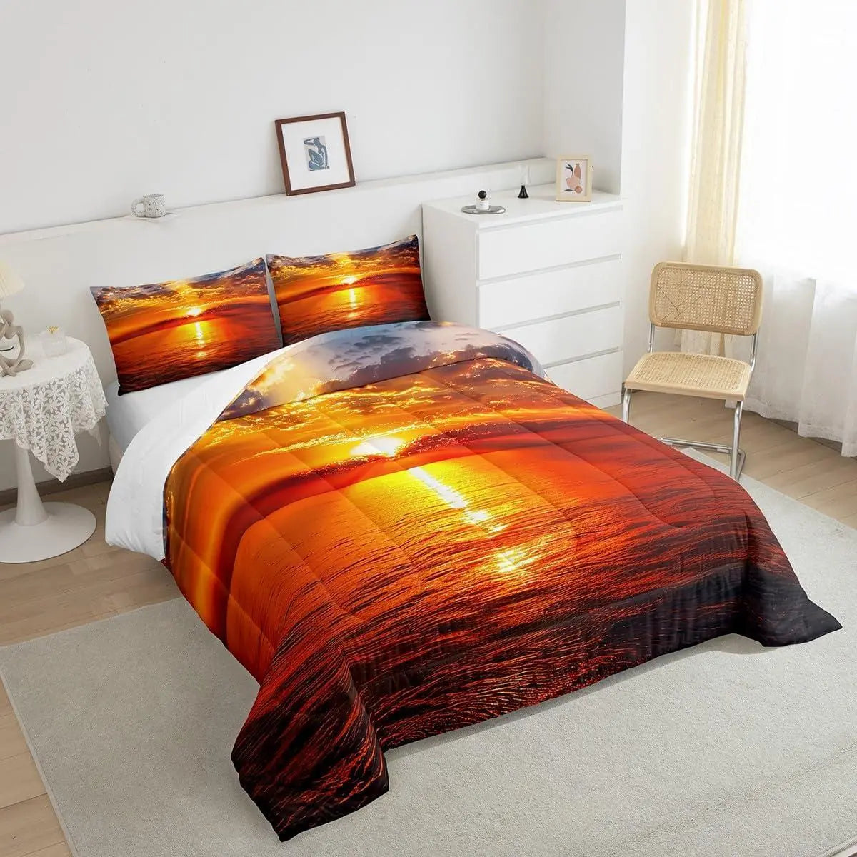 Feelyou Multi-Size Beach-Themed Marine Duvets & Sets,Sea Sunset Ocean Landscape Down Comforter Set for Room Decor (No Sheets),Beach-Themed Duvets & Sets