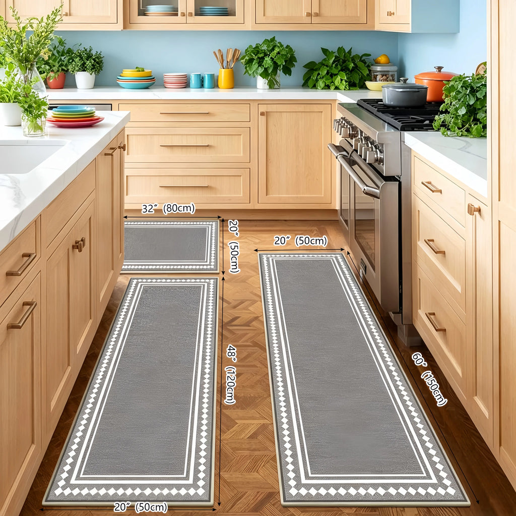 Azulia Home Polyester Fiber Boho Printed Rug Set of 3 (20"x24", 20"x30", 20"x48") - Anti-Slip Base, Washable Kitchen Rugs for Indoor Space Kitchen Areas, Farmhouse Aesthetic Decor