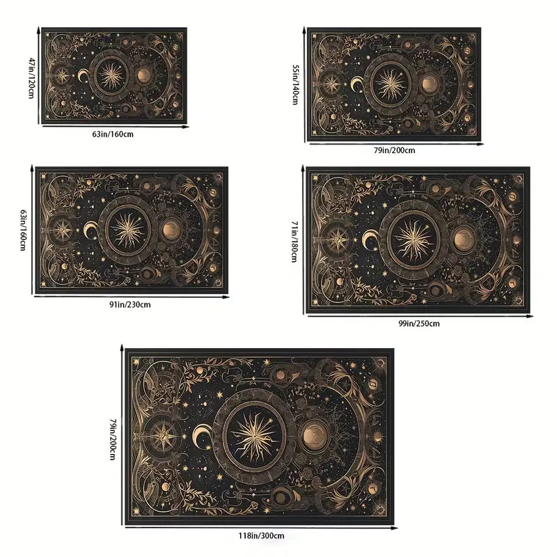 Boho Celestial Print Velvet Vintage Sun Pattern Rug - Low Pile, Machine Washable, Wrinkle Resistant, Stain Resistant for Living Room, Bedroom Use