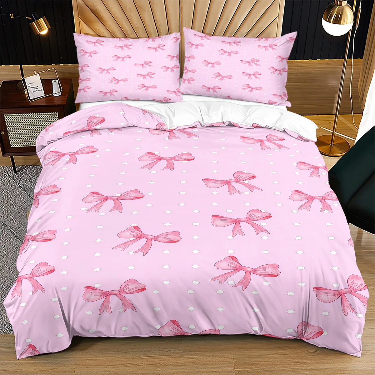 Bow print pattern soft, durable and High Quality bedding duvet set, including 1 duvet cover and 1 or 2 pillowcases, without a core or pillow, suitable for children or adults as gifts, modern style fashionable bedroom bed decoration