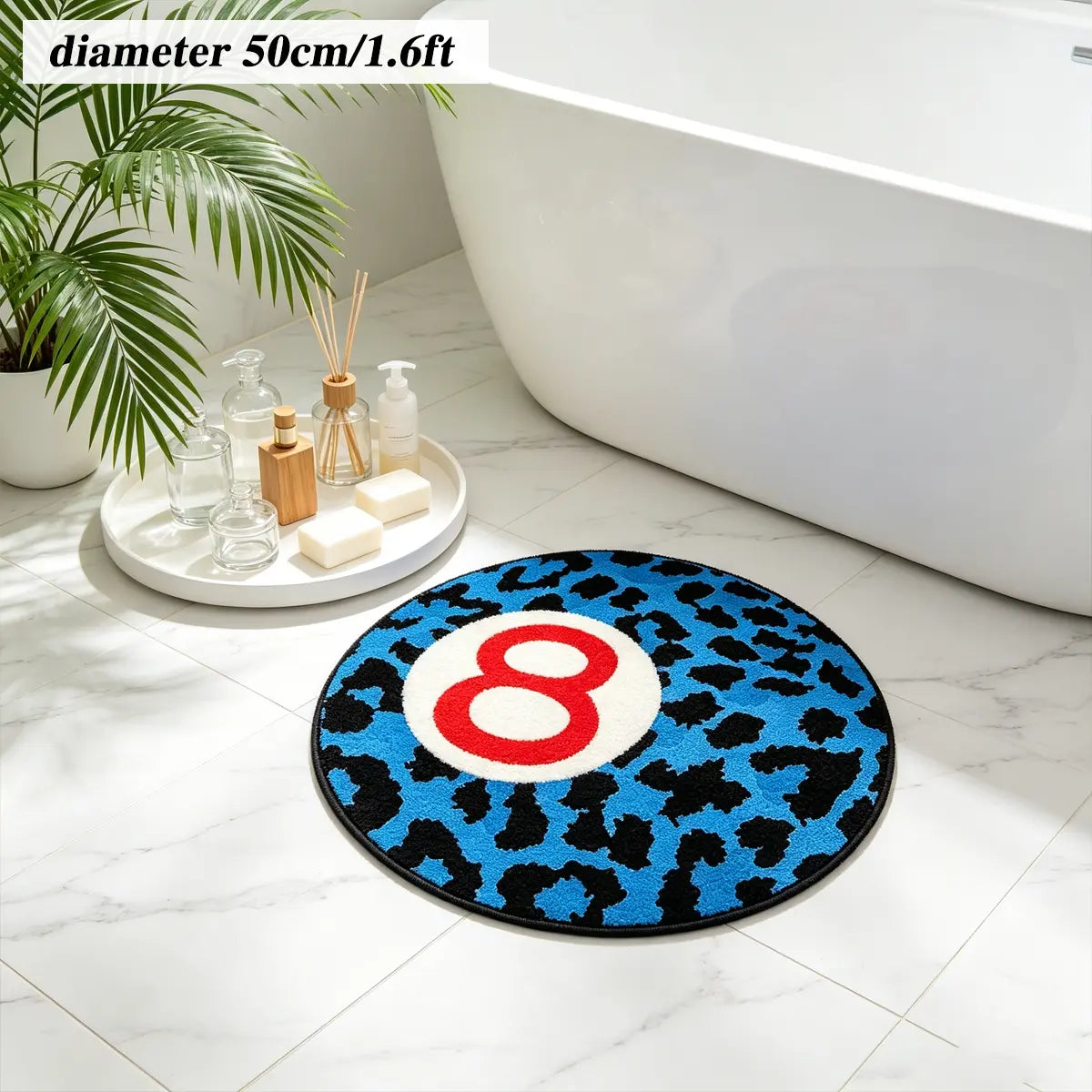 8 Ball Leopard Print Round Rug for Game Room, Man Cave, Dorm & Teen Bedroom, Soft Non-Slip Round Accent Rug, Anti Skid Rug, Perfect Retro Gift