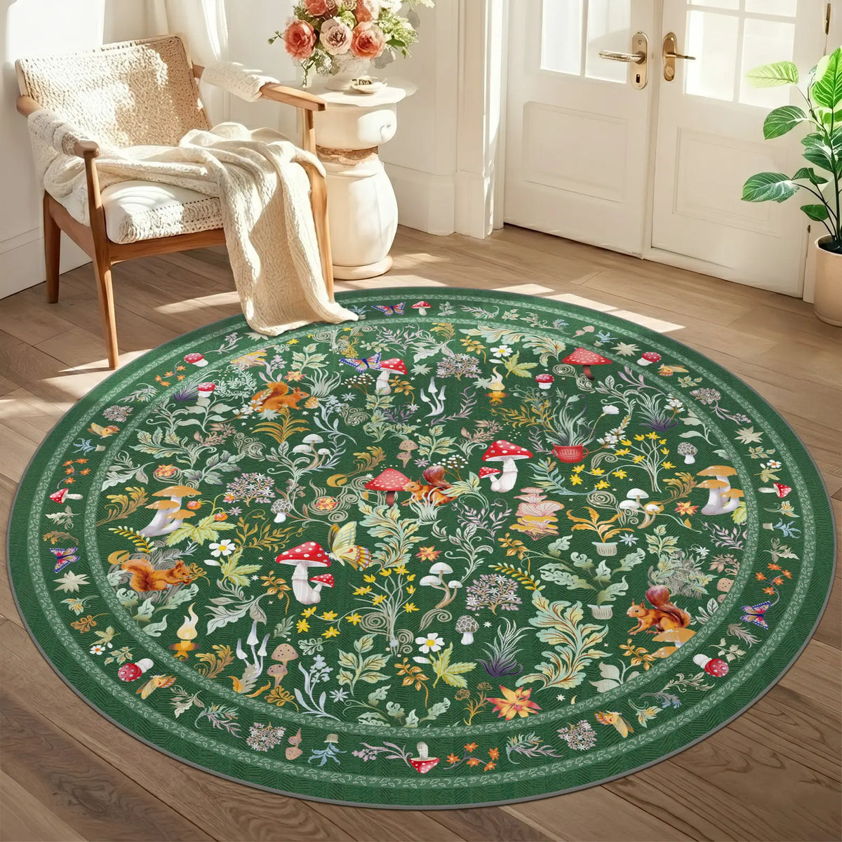 Geanup Vibrant Fox-Mushroom Magic Rug - Non-Slip, Soft, Thin Whimsical Animal Carpet with Vivid Color Hold, Room Decor & House Decor Accent for Living Room, Bedroom