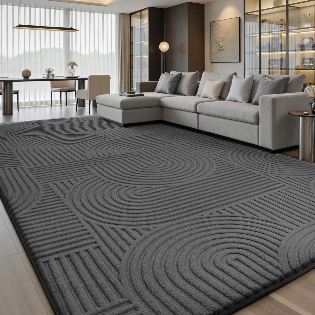 FAMVAL Modern Linear Jacquard Geometric Area Rug - Premium Anti-Slip Washable Large Size Contemporary Home Decor with Cozy Warmth, Barefoot Cushion for Living Room, Bedroom, Non Slip Rugs, Bedroom Inspo