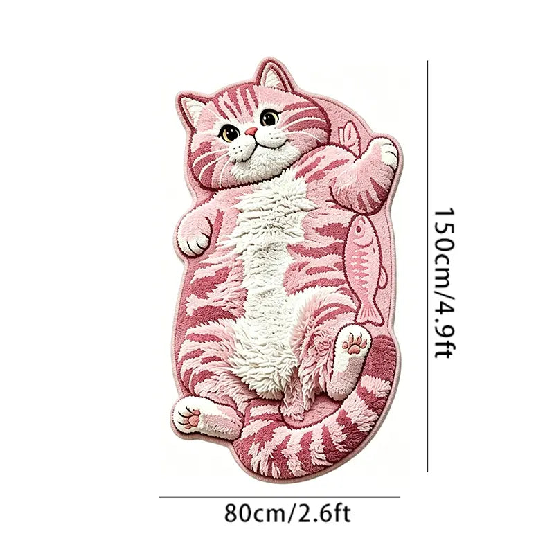 Adorable Lazy Cat Shaped Rug, Creative Cartoon Home Decor, Soft Comfortable Mat for Sofa, Coffee Table, Living Room, Bathroom, Boho Washable Rug