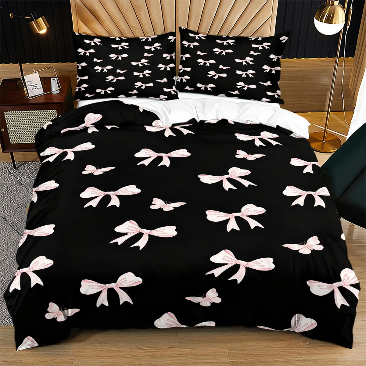 Bow print pattern soft, durable and High Quality bedding duvet set, including 1 duvet cover and 1 or 2 pillowcases, without a core or pillow, suitable for children or adults as gifts, modern style fashionable bedroom bed decoration