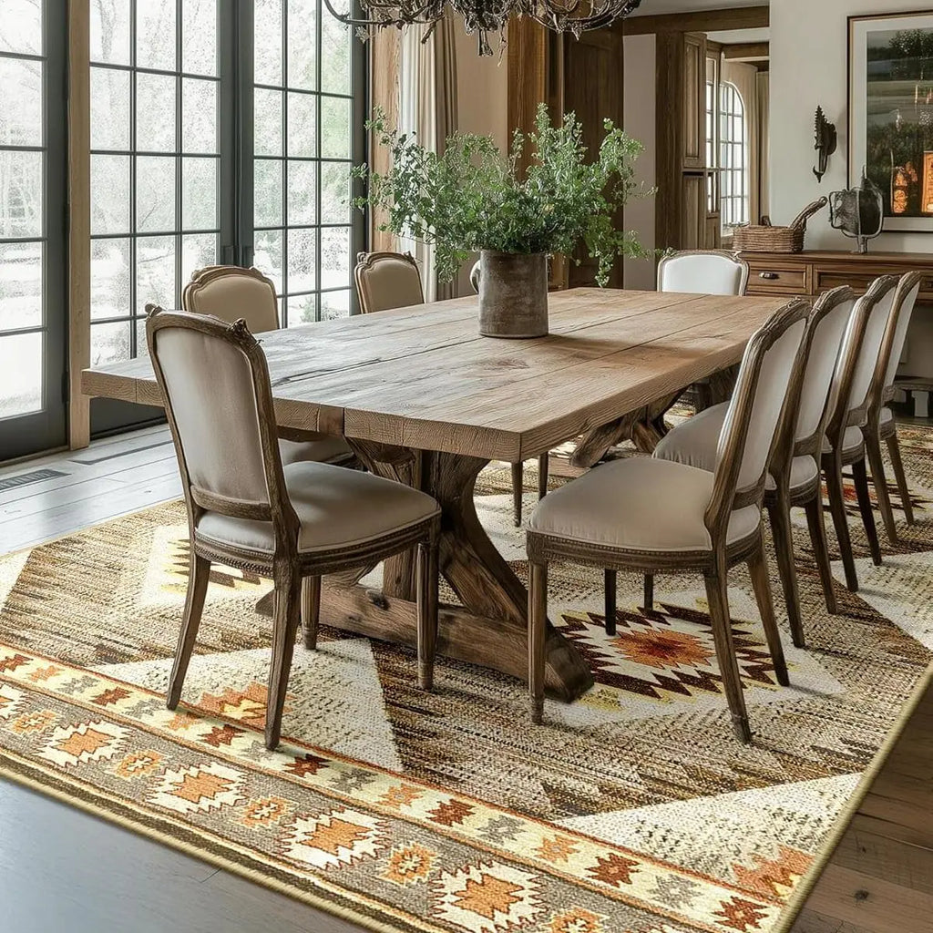 BESTSWEETIE Indoor Area Rugs - 8x10/9x12/10x14 Large Geometric Boho Rugs, Soft Faux Wool Low-Pile, Machine Washable, Non-Slip, Wrinkle Resistant, Print, Easy-Maintenance Distressed Western Carpets for Living Room Decor & Bedroom, Home Essentials