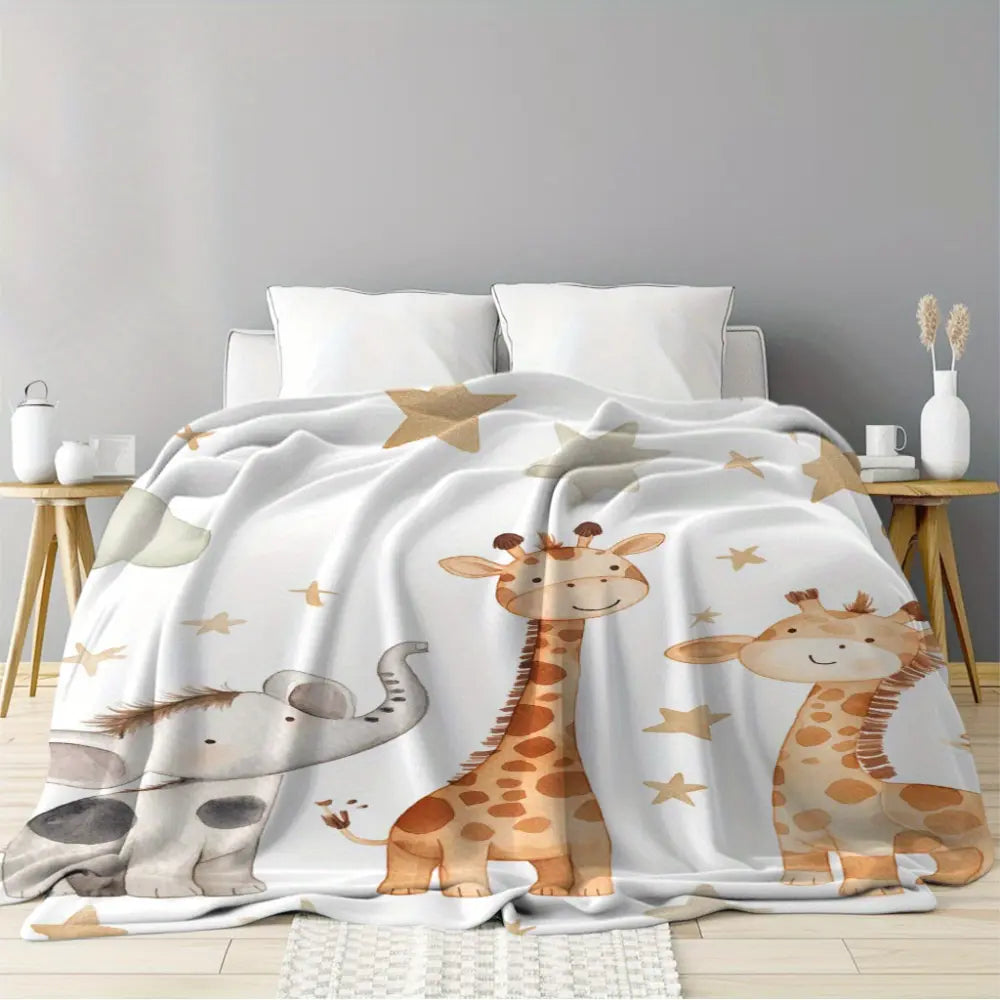 Baby Safari Blanket, Jungle Animal Throw Blanket, Soft Flannel Elephant Giraffe Blanket for Boys Girls Toddlers, Cute Baby Shower Gift, Nursery Room Decor, Cozy Kids Blanket for Bed Couch Stroller