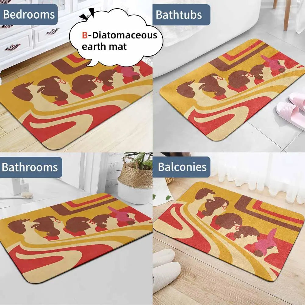 Bob's Burgers Belcher Family Silhouette Print Rug - Retro 70s Art, Abstract Geometric, Polyester Blend, Anti-Slip Back, Soft, Home Interiors Vanities Kitchen/Bathroom Mat - Funny Gift for Apartment Residents summerwins, Retro Art