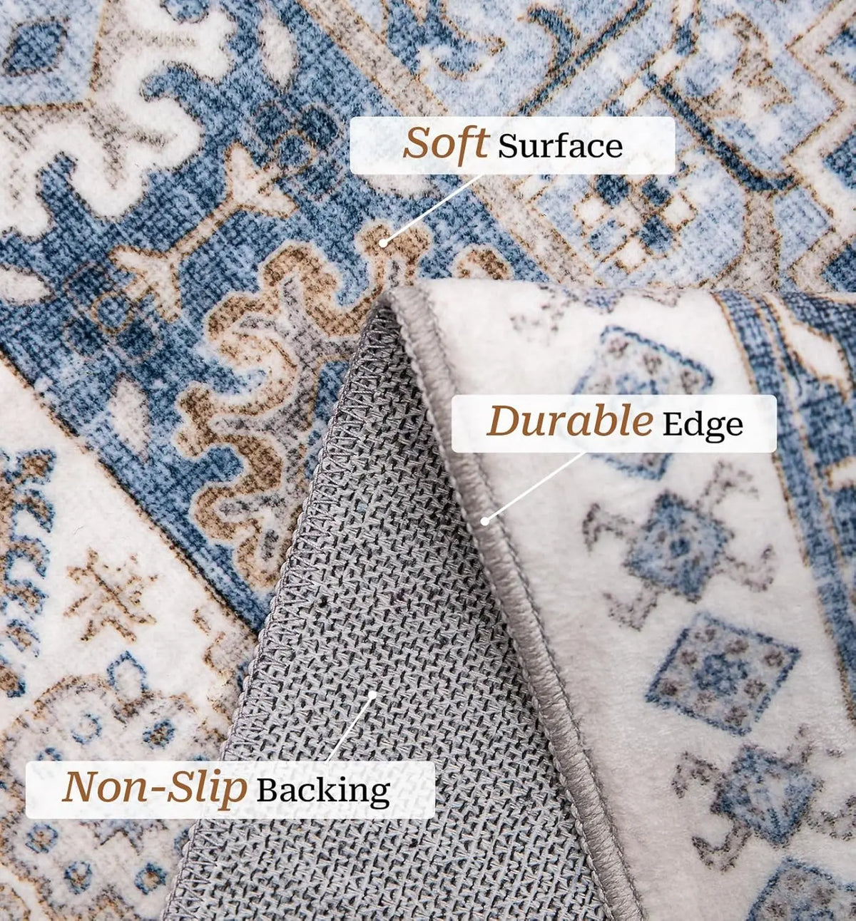 Art&Tuft Artistic Geometric Print Indoor Area Rug - Non-Slip, Vintage, Large, Machine Washable, Stain-Resistant, Foldable Rugs for Bedroom, House Decor Ideal for Family Living Spaces