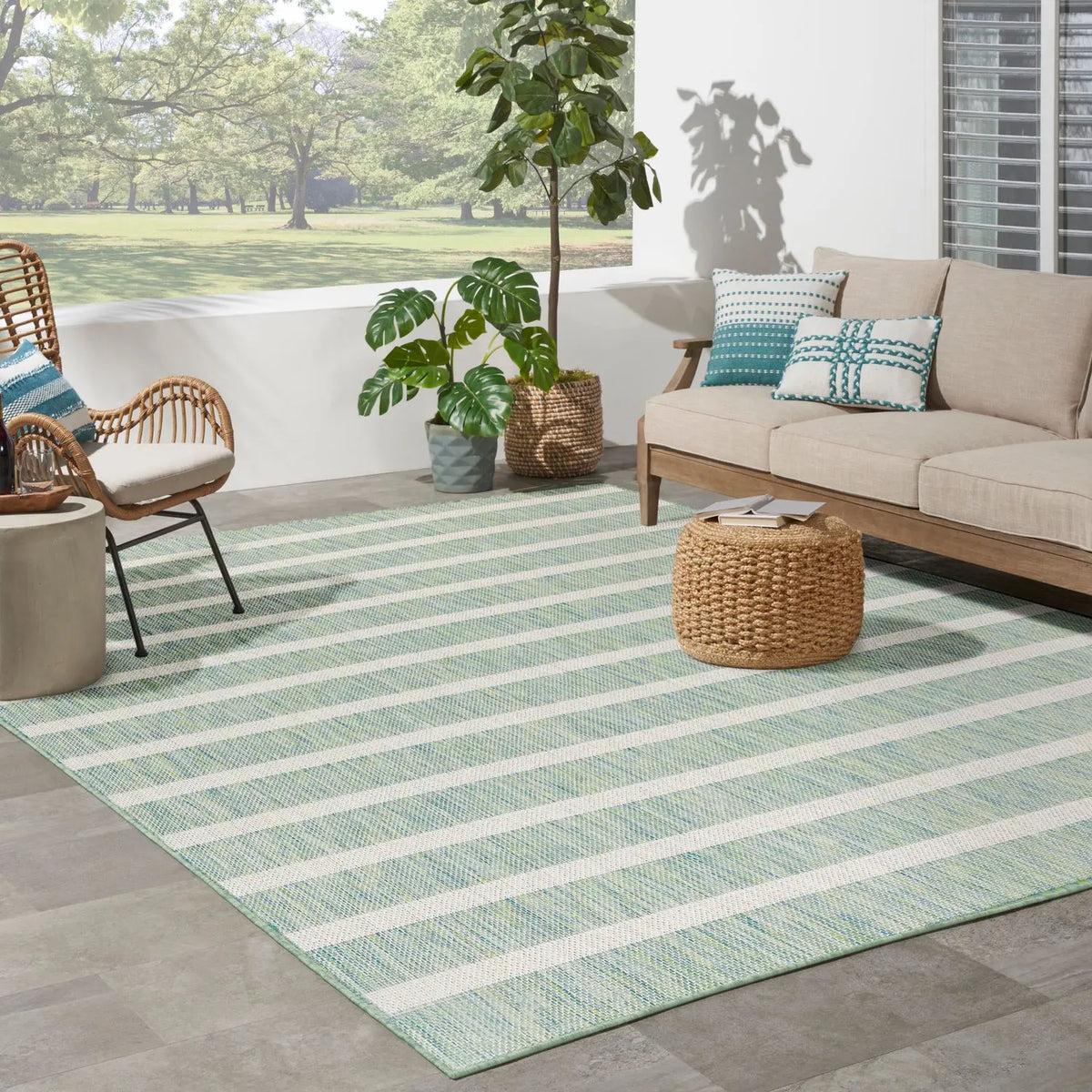 Nourison Positano Modern Stripes Flatweave Outdoor Rug