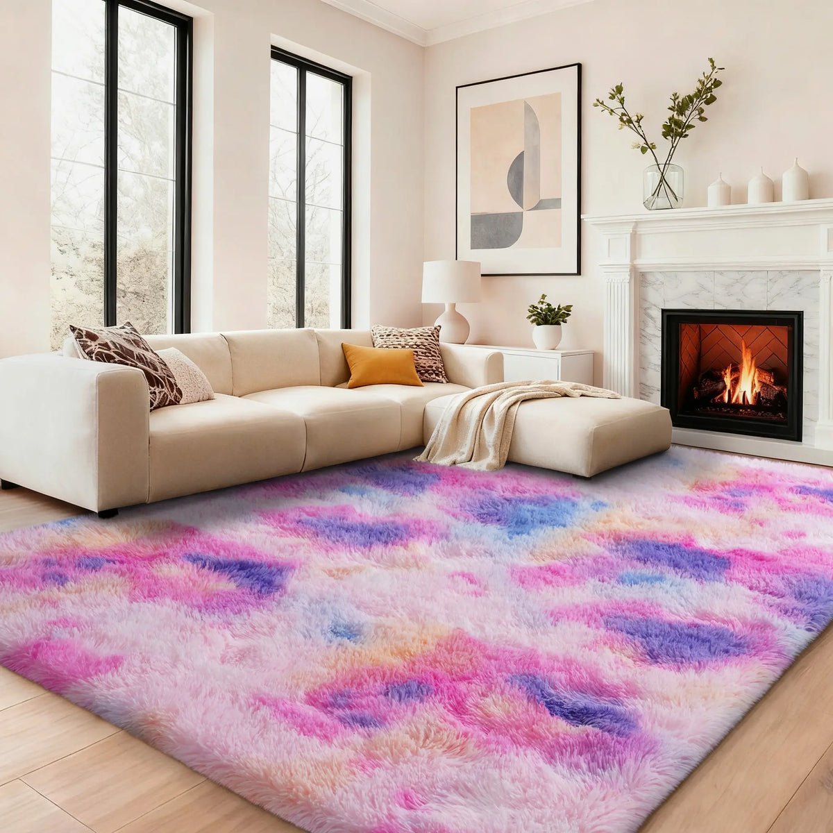 【Moving Season】MUGORN Multi-Size 3-Layer Super Soft Shaggy Fuzzy Rug, Modern Minimalist, Hand-Washable, Modern Shaggy Rug for Bedroom, Dorm Room Decor, Home Furnishings rugs for living room carpet