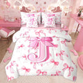 Feelyou Toddler Girl 7-Piece Monogrammed Initial J Bedding Set - Cute Bow Comforter, Sheets, Pillowcases Bed-in-a-Bag, Princess Room Soft Pink Aesthetic Cozy Pink Bedroom Setup, Toddler Girl Bedding Set, Cozy Bed Setup