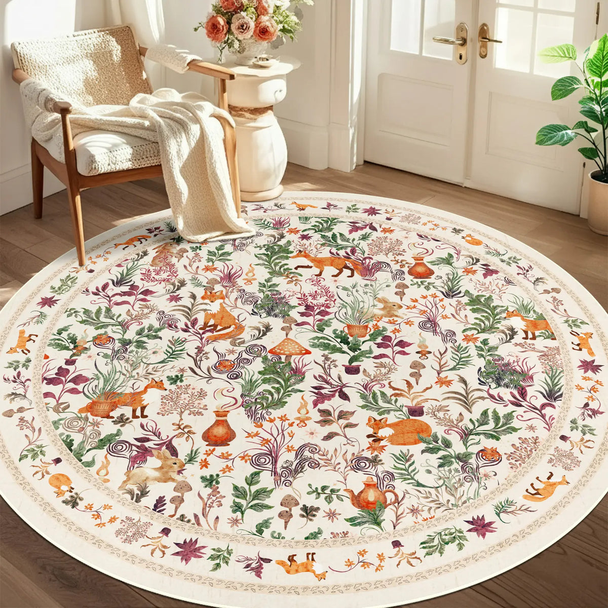 Geanup Vibrant Fox-Mushroom Magic Rug - Non-Slip, Soft, Thin Whimsical Animal Carpet with Vivid Color Hold, Room Decor & House Decor Accent for Living Room, Bedroom