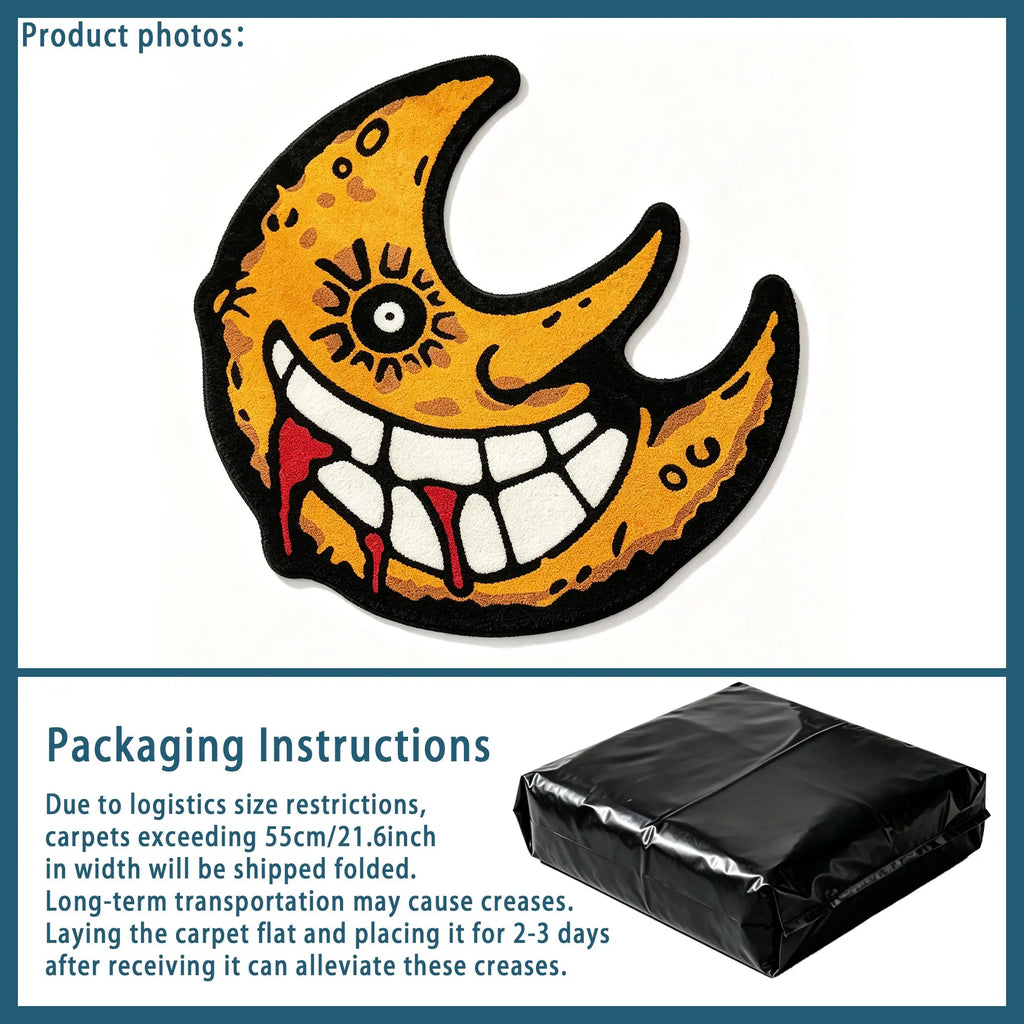 1 Piece Creepy Grinning Crescent Moon Irregular Carpet Rug, Single Eyed Bloody Fangs Halloween Design, Ultra-Soft Non-slip Machine Washable Floor Carpet Rug, Decorative Rug, Floor Rugs, Room Decoration Rug, Ideal For Bedroom & Gothic Spooky Home Decor