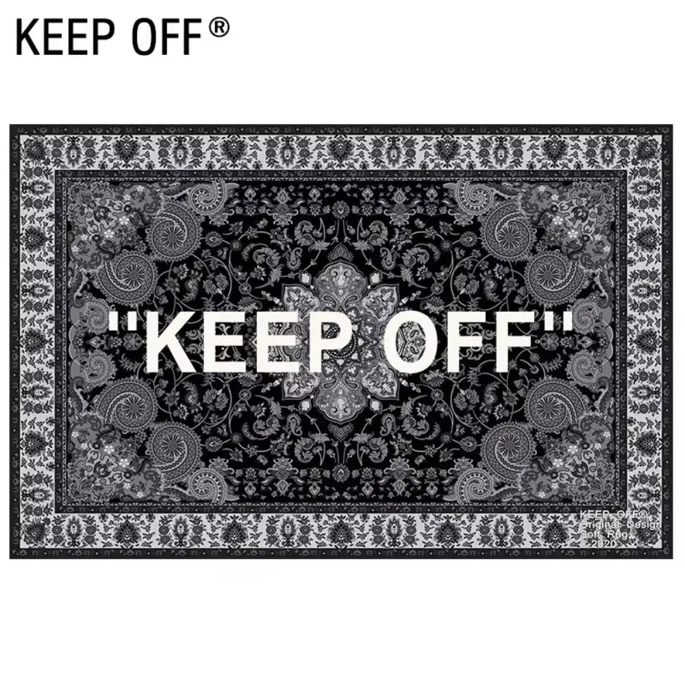 "SHOES OFF" Distressed Black Flannel Area Decorative Rug, House Decor Rug, Home Decor Rugs - Oversized Soft & Thick Plush Mat for Entryway & Bedroom, Non-Slip Thick Minimalist Quote Home Decor for Modern Enthusiasts