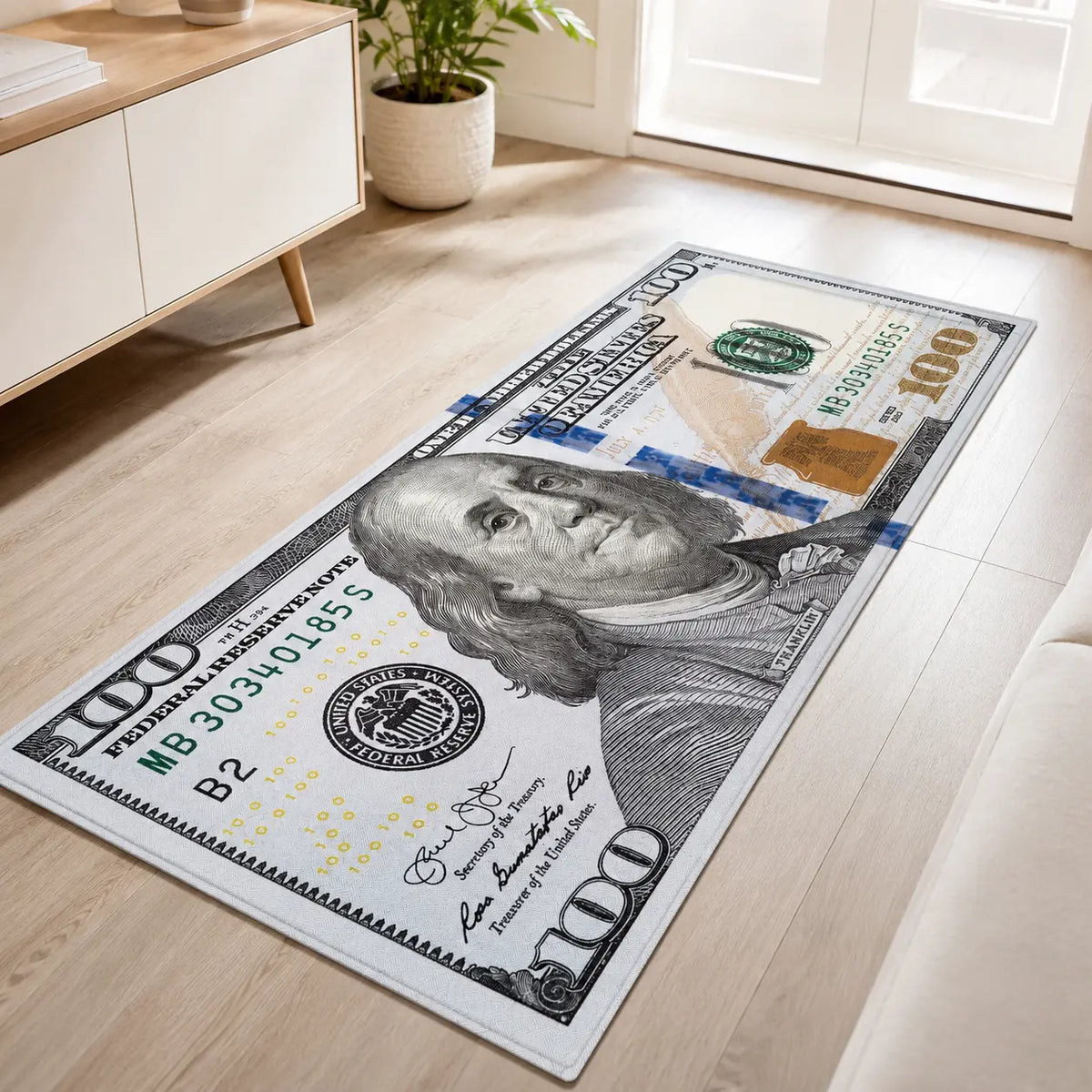 AISOON Durable Area Rug - 100 Dollar Bill Print, Non-Slip, Stain-Resistant, Ultra Thin, Polyamide, Multicolor, 22"x53"/23"x71" Decorative Rug for Entryway, Bedroom Indoor Floor Use