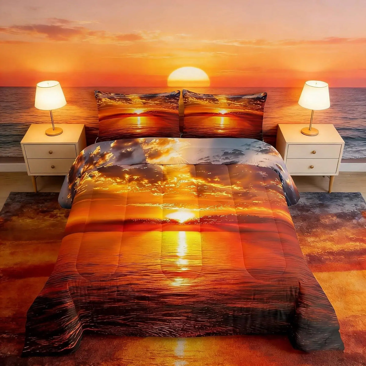 Feelyou Multi-Size Beach-Themed Marine Duvets & Sets,Sea Sunset Ocean Landscape Down Comforter Set for Room Decor (No Sheets),Beach-Themed Duvets & Sets