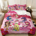 Light Green Strawberry Girl Cartoon Duvet Cover Set-1 Duvet & 1-2 Pillowcases-Strawberry Girl with Pink Kitten, Strawberry and Cupcake-Comfortable Breathable-Kids Bedroom Decor-Nostalgic Gift for Fans
