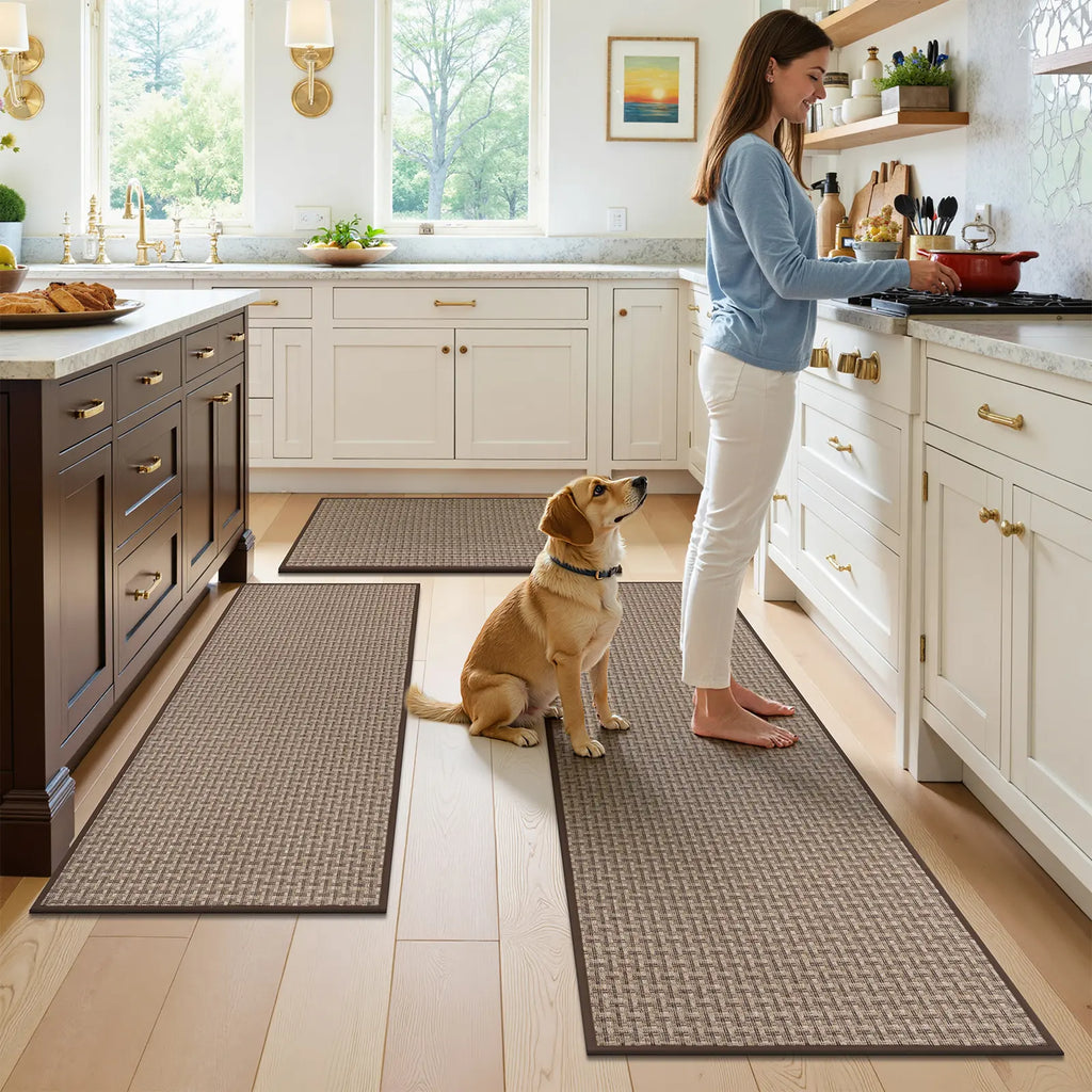LOKHOM 3-Piece Non-Slip Kitchen Rugs Set - Thick Absorbent Soft Machine Washable Modern Runner Rug, Absorbent Decorative Indoor Floor Mat for Hallways Entryway Laundry Room