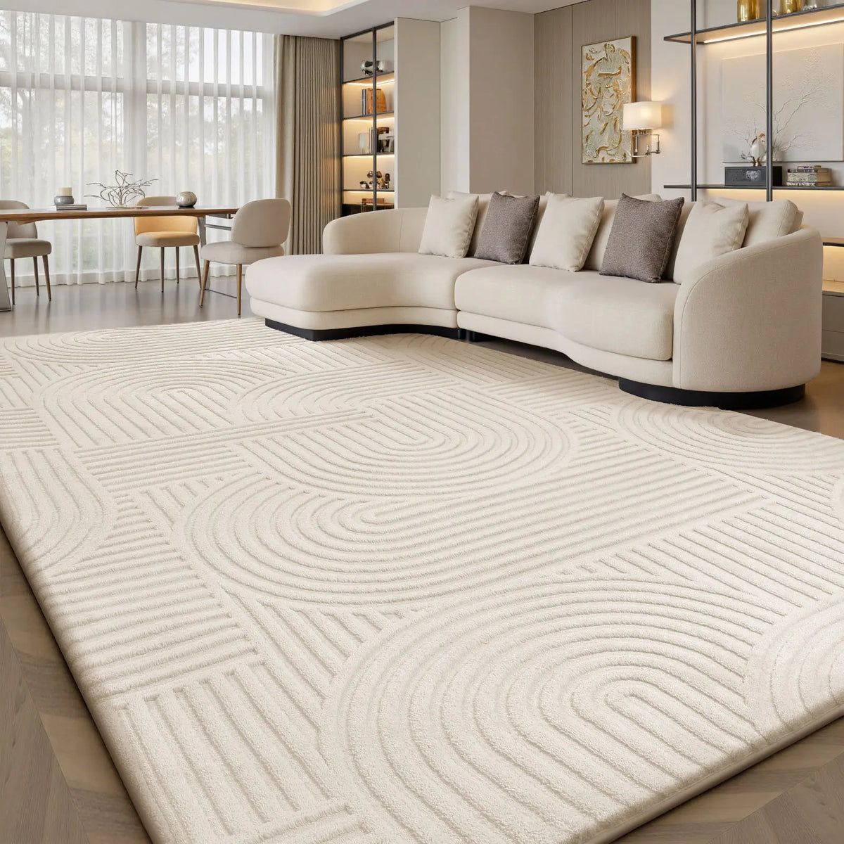FAMVAL Modern Linear Jacquard Geometric Area Rug - Premium Anti-Slip Washable Large Size Contemporary Home Decor with Cozy Warmth, Barefoot Cushion for Living Room, Bedroom, Non Slip Rugs, Bedroom Inspo