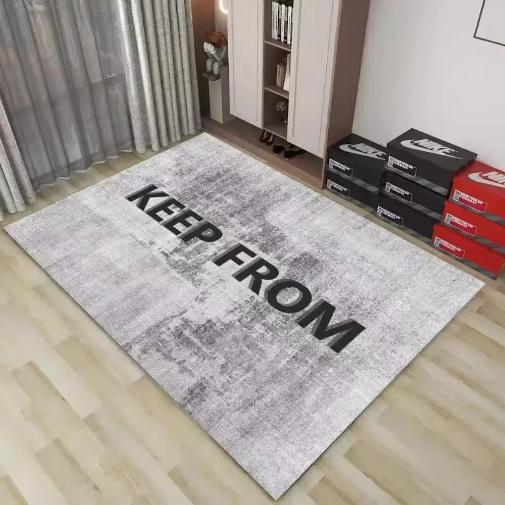 "SHOES OFF" Distressed Black Flannel Area Decorative Rug, House Decor Rug, Home Decor Rugs - Oversized Soft & Thick Plush Mat for Entryway & Bedroom, Non-Slip Thick Minimalist Quote Home Decor for Modern Enthusiasts