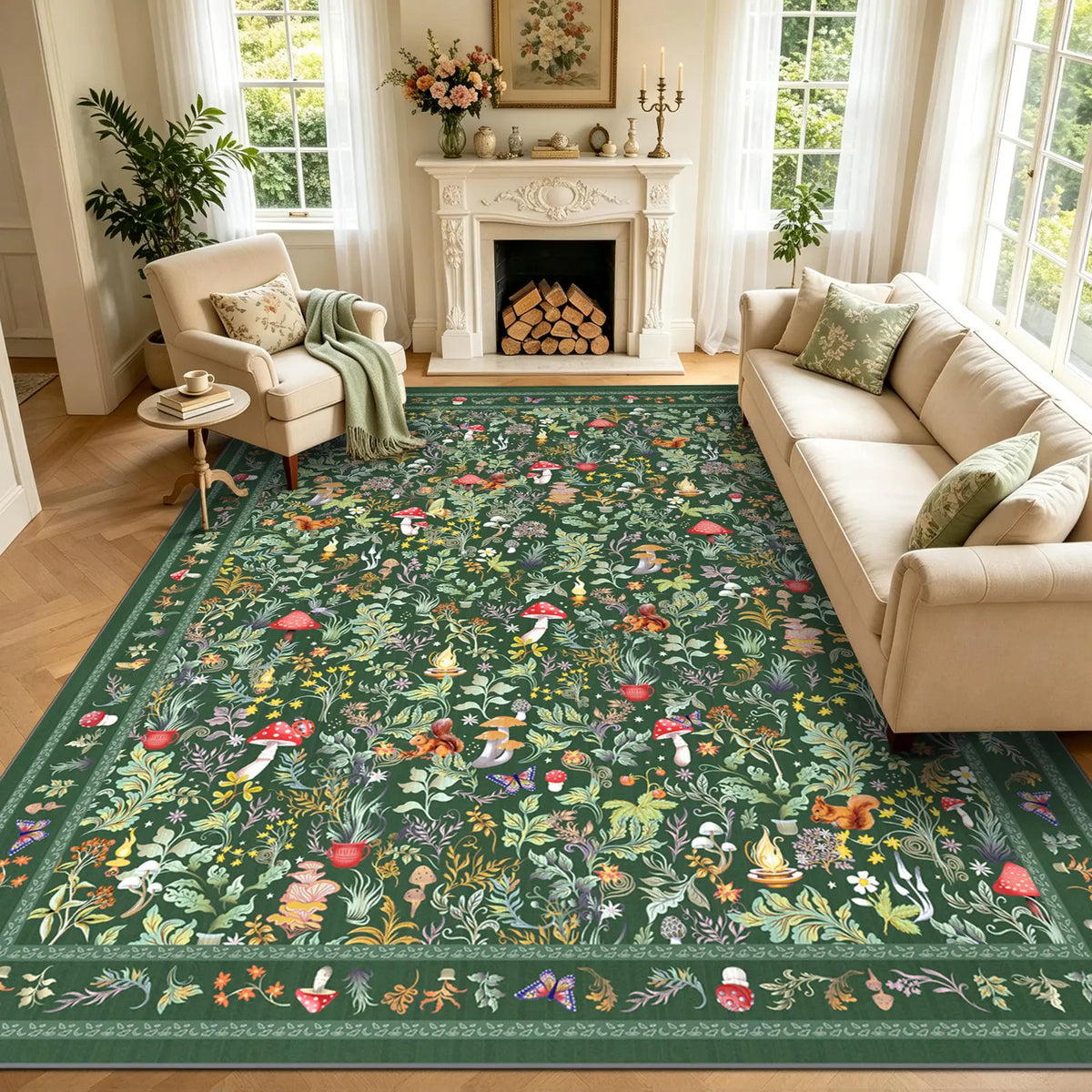 Geanup Vibrant Fox-Mushroom Magic Rug - Non-Slip, Soft, Thin Whimsical Animal Carpet with Vivid Color Hold, Room Decor & House Decor Accent for Living Room, Bedroom