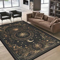 Boho Celestial Print Velvet Vintage Sun Pattern Rug - Low Pile, Machine Washable, Wrinkle Resistant, Stain Resistant for Living Room, Bedroom Use