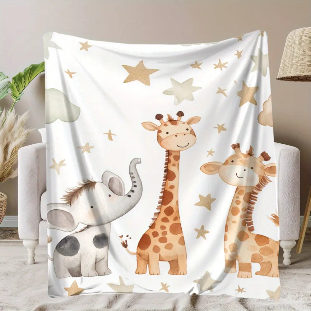 Baby Safari Blanket, Jungle Animal Throw Blanket, Soft Flannel Elephant Giraffe Blanket for Boys Girls Toddlers, Cute Baby Shower Gift, Nursery Room Decor, Cozy Kids Blanket for Bed Couch Stroller